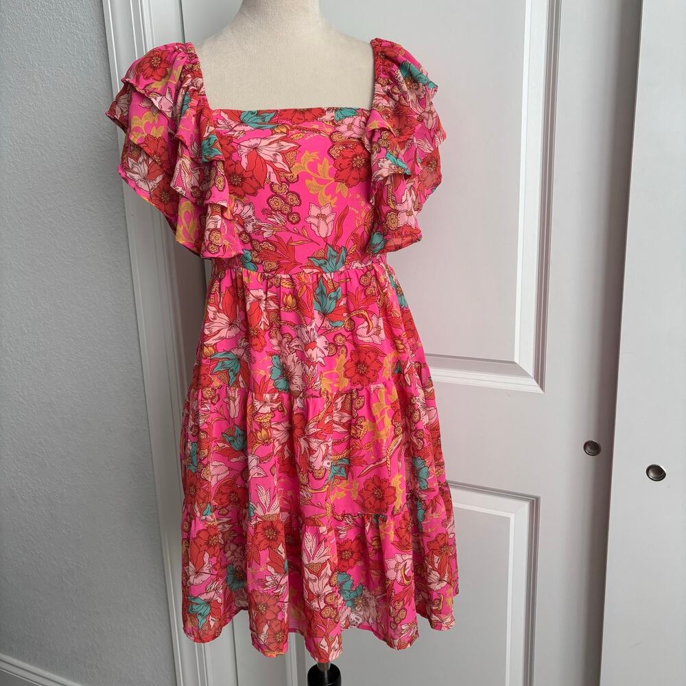 NWT Liam & Co Smocked Babydoll Tiered Mini Dress Size Small‎